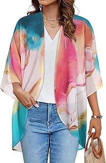 Women's Floral Print Puff Sleeve Kimono Cardigan Loose Cover Up Casual Blouse Tops