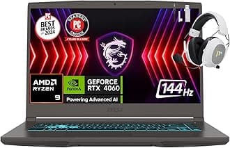 MSI Thin A15 AI 15.6” 144Hz FHD Gaming Laptop, AMD Ryzen 9-8945HS, NVIDIA Geforce RTX 4060, 64GB DDR5 RAM, 2TB NVMe SSD, WiFi 6E, Cooler Boost, Backlit Keyboard, w/Mytrix Accessory, Win 11 Pro - Black
