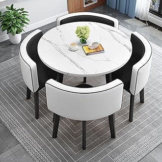 Kitchen Breakfast Bar Table And Chair Set, Dining Round Table Soft Backrest Seat Modern Style Furniture Coffee Kitchen, Space-Saving Furniture Office Conference Tables ( Color : Black and white )