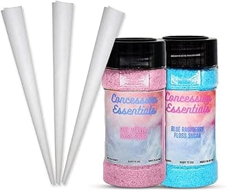 Perfectware 16oz Jars of Cotton Candy Floss Sugar with 100ct Cotton Candy Cones Included -(1 of Each Flavor 32oz's Total)