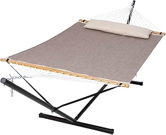 SUNCREAT Portable Hammock with Stand Included, Stand Alone Backyard Hammock for 2 Person, 450 lbs Capacity, Brown