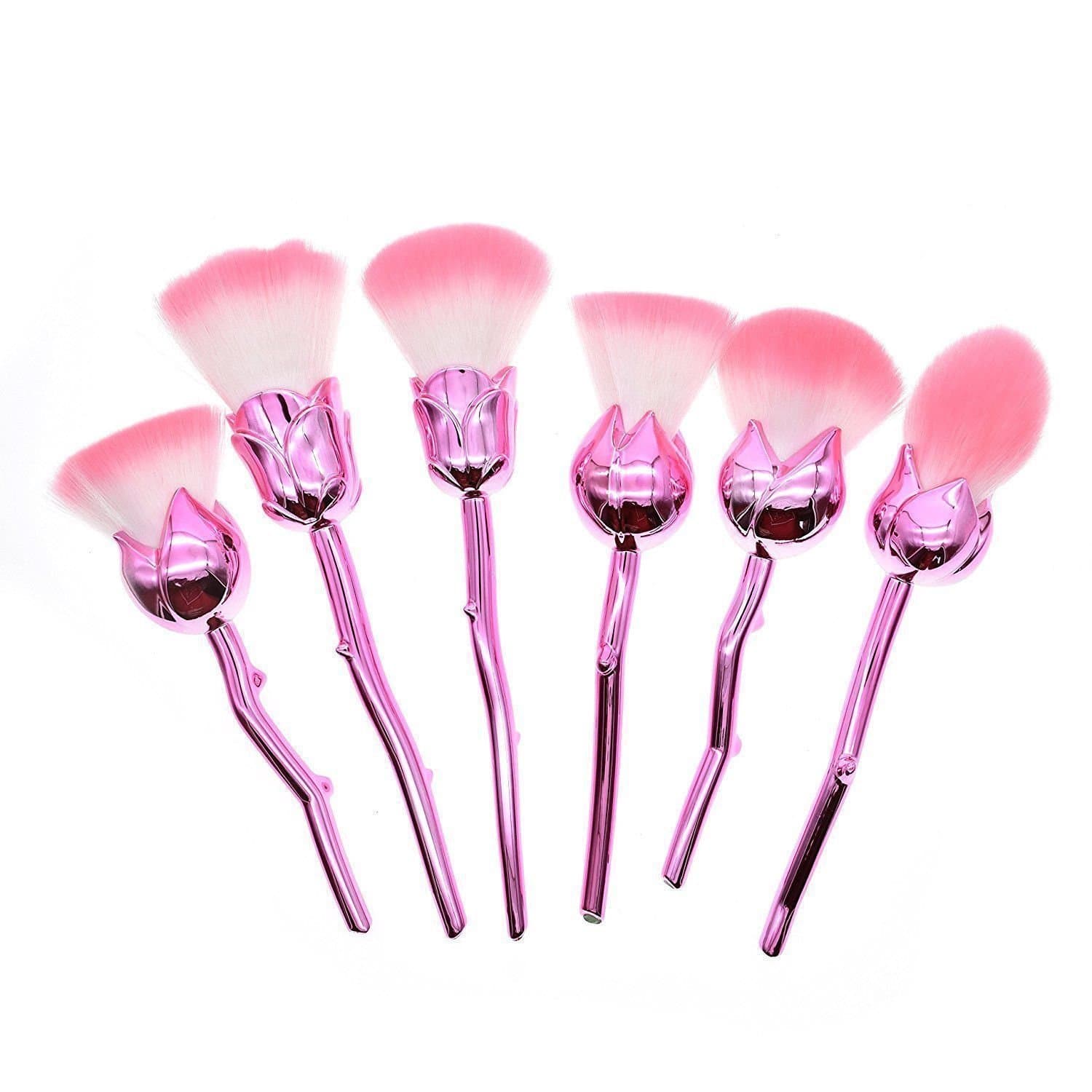 6Pcs Rose Flower Shape Soft Face Powder Foundation Make Up Brush Makeup Tool l (Rose gold)
