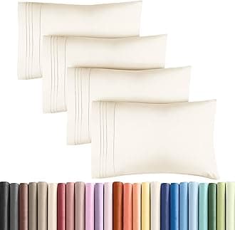 King Pillow Cases Set of 4 - Ultra Soft Hotel Quality Pillowcase Covers - Comfy, Cozy & Wrinkle Free - Shrinkage, Stain & Fade Resistant - Machine Washable Pillow Protectors - 4 Piece Set - Off White