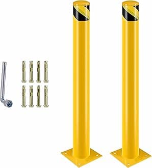 Safety Bollard, 42-Inch Tall Steel Safety Bollard with 4.5-Inch Diameter, Yellow-Painted Steel, Equipped with 8 Anchor Bolts for Stability,Ideal for Traffic-Sensitive Zones(42inch 2 PCS).