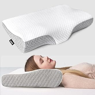 Memory Foam Pillow, Contour Cervical Orthopedic Memory Foam Pillows Supports Neck Pain and Shoulder Pain for Sleeping, Ergonomic Cervical Pillow Neck Support Pillow for Side Back (Cuve Light Grey)