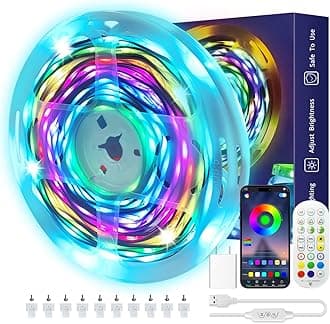 DaymeetRGB Led Strip Lights, 32.8ft Led Lights for Bedroom USB Smart Bluetooth LED Lights APP Control DIY Music Sync Color Changing Led Strip Lights with Remote for Gaming Room Party Indoor Decor