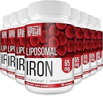 Liposomal Fe Iron Supplement for Women,65 mg Iron Supplement with Folic Acid & Vitamin B12 for Men,Red Blood Cell Production & Energy Support for Adults Iron Deficiency 60 Softgels(8 Bottle)