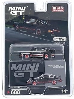 911 Carrera RS 2.7 Black with Red Livery with Red Stripes Limited Edition to 4800 Pieces Worldwide 1/64 Diecast Model Car by True Scale Miniatures MGT00688