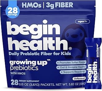 Begin Health Growing Up Prebiotics for Kids 28-Packs | Prebiotic Soluble Powder Stool Softeners and Digestive Gut Health Supplement | Ideal to Mix with Kids Daily Beverages and Soft Foods - Unflavored