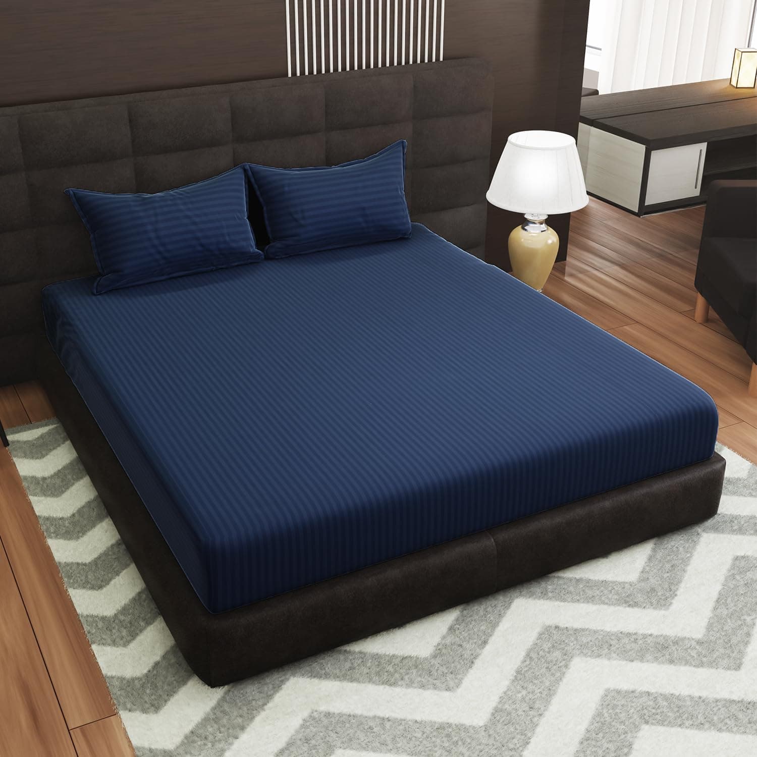 Danjor Linens Double Bed Queen Size 90"x100" Sheets 200 TC - Including Pillowcases - Deep Pockets -Breathable, Soft, Wrinkle Free Microfiber Bed Sheets (Flat - Blue)