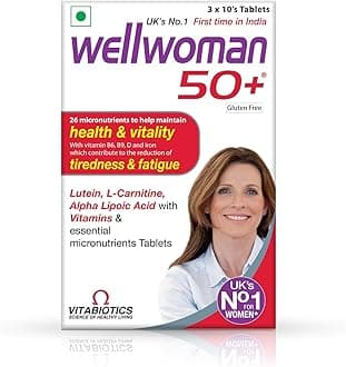 Wellwoman 50+ multivitamins for women over age 50 years with Vitamins,Iron,calcium,amino acids to support menopausal symptoms,maintain energy,Vision & Heart health| Vegetarian 30 Tablets, 20 grams