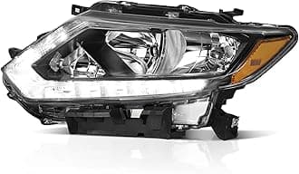 WEELMOTO Headlights Assembly for 2014-2016 Nissan Rogue Headlamp Replacement with LED DRL Strip Black Housing Amber Reflector Left Side (NOT FOR FACTORY LED MODELS & DRIVER SIDE ONLY)