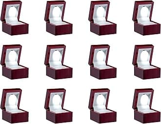 Allure - Bulk Case Of 12 - Luxury Ring Boxes With LED Light, Square Shaped Elegant Diamond Ring Case, For Unique Proposal, Small, Mahogany Wood With White Leatherette Insert Jewelry Display Gift Box.