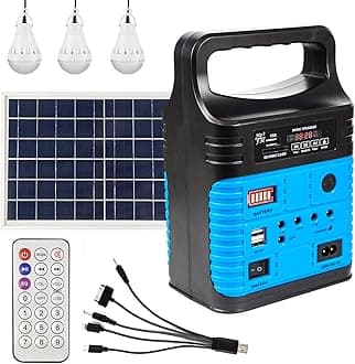 Solar Generator - Portable Power Station for Emergency Power Supply,Portable Generators for Camping,Home Use&Outdoor,Solar Powered Generator With Panel Including 3 Sets LED Light (Blue)