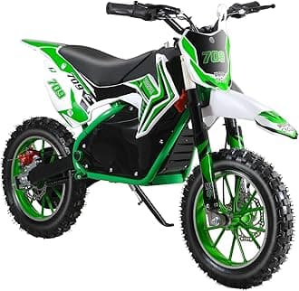 kamuloukElectric Motorbike, Dirt Bike, Electric Dirt Bike with 10 Inch Tires, Off Road Mini Motorcycle with Mechanical Disc Brakes Green