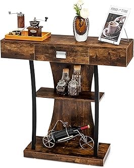 GOFLAME 3-Tier Console Table with Shelves, Wooden Entryway Table with Anti-toppling Device & Supporting Metal Tubes, Industrial Narrow Sofa Table for Entryway Hallway Living Room (Rustic Brown)