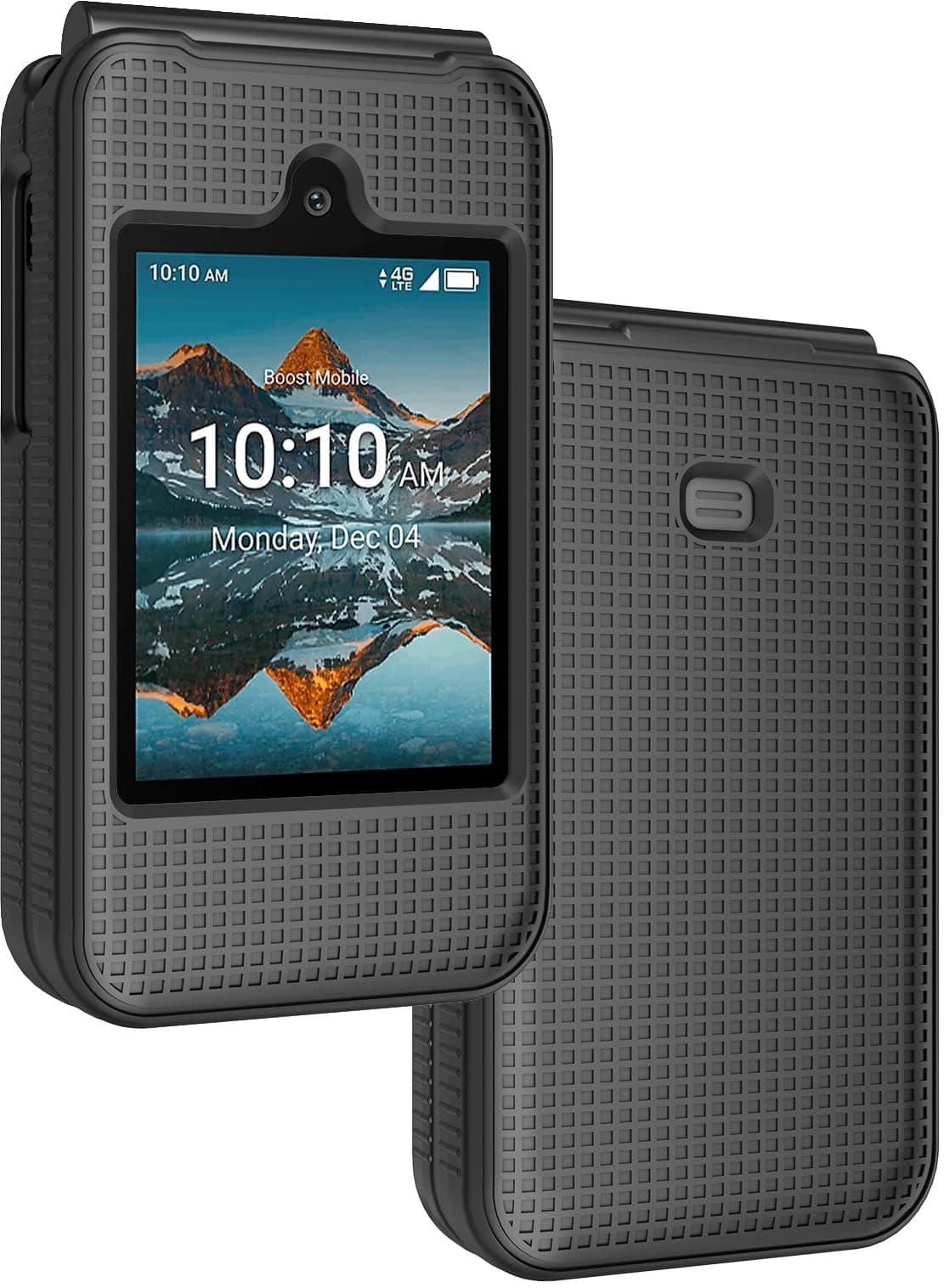 Nakedcellphone Case for Consumer Cellular Iris Easy Flip Phone/Boost Mobile Summit Flip 4G, Slim Hard Shell Protector Cover [Anti-Fingerprint, Grid Texture] for SL006D (2024) - Black Tread