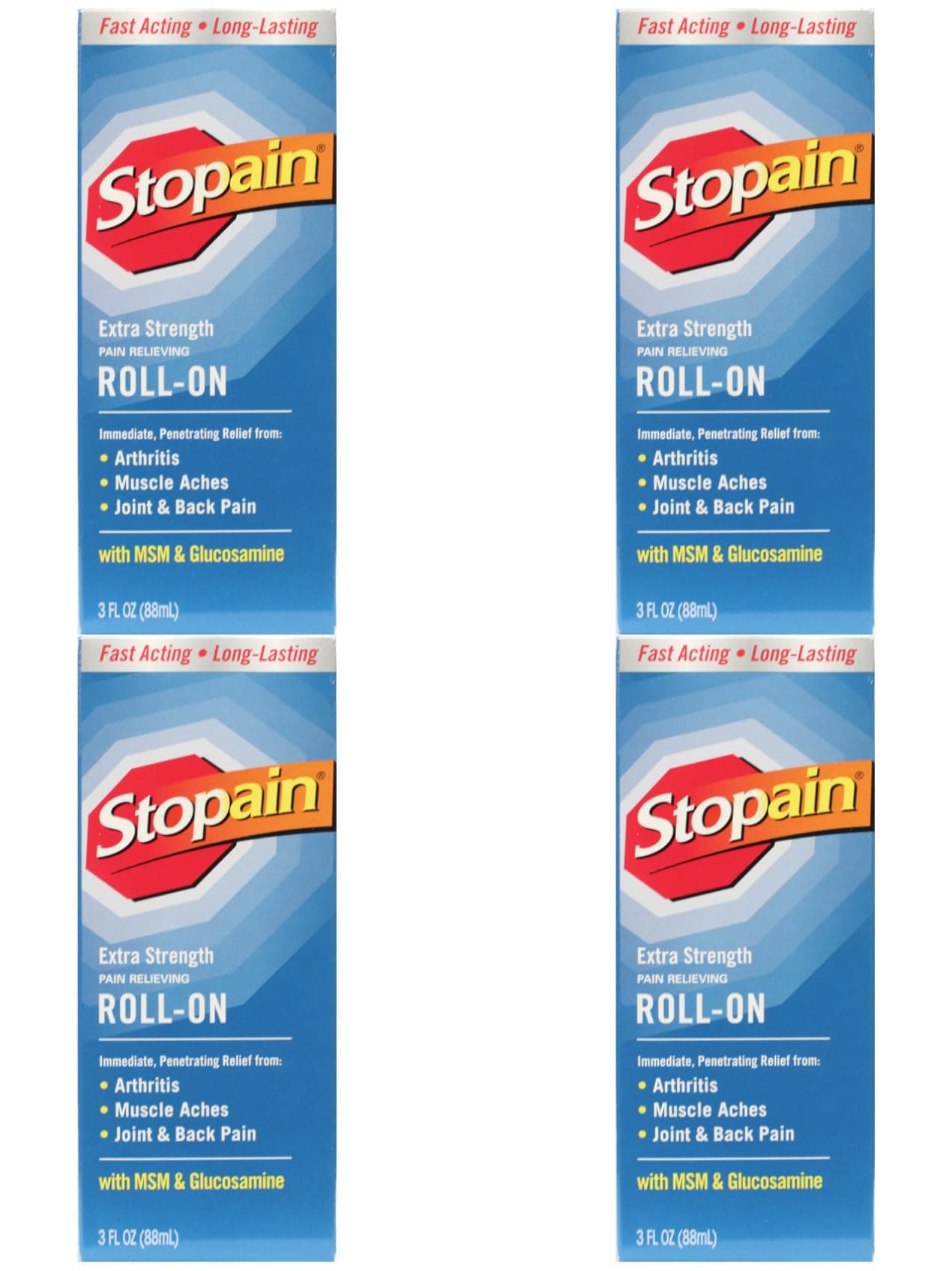 Stopain Extra Strength Pain Relieving Roll-On - 3 oz, Pack of 4