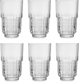 Libbey TarQ Long Drink Glasses 355 ml / 35.5 cl Set of 6 Stackable Dishwasher Safe