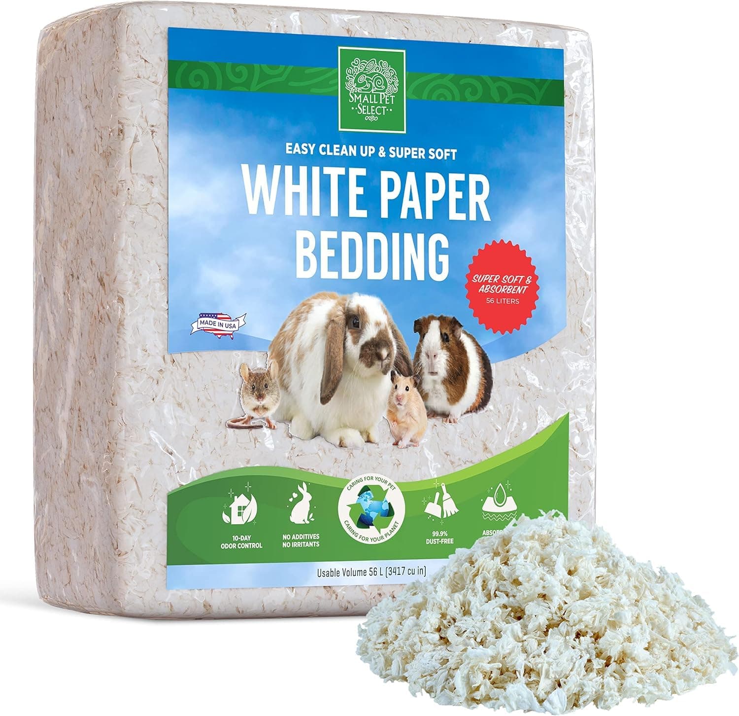 White Paper Bedding 56L, Litter for Rabbit, Guinea Pig, Hamster, Bunny and Other Small Animals, Made in USA, 56L