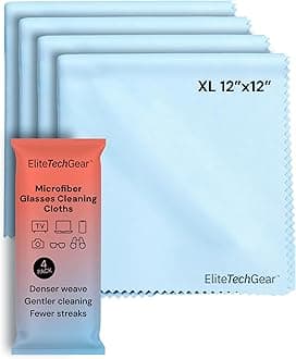 Elite Tech Gear Large Eye Glass Clean Cloths (4-Pack) 12" x 12" - Streak-Free, Oversized Microfiber Cleaning Cloths for Glasses, Camera Lenses, Tablets and TVs (Blue)