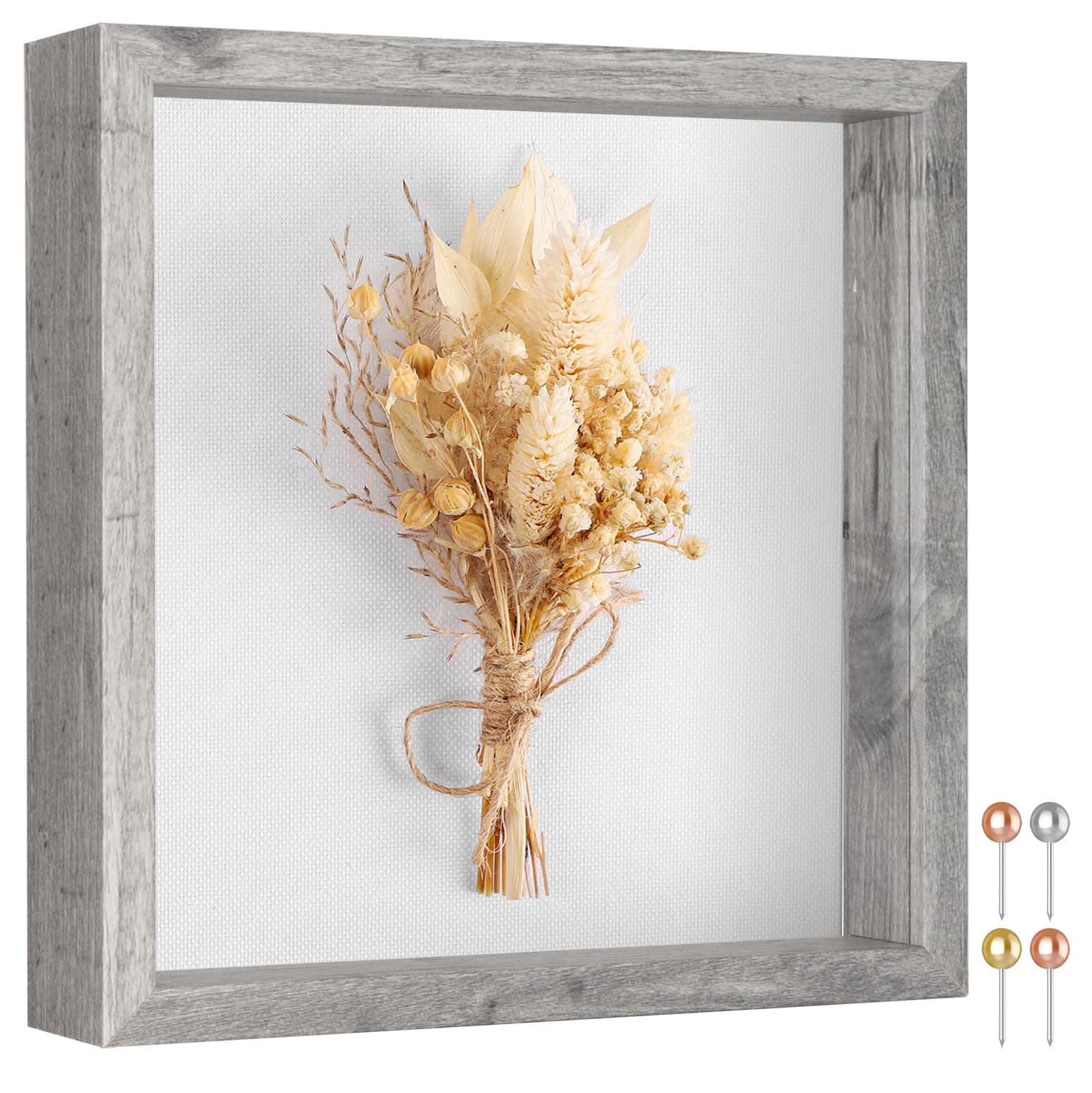Califortree 8x8 Shadow Box Picture Frame - Memory Box Display Case for Memorabilia Flower Awards Medals Wedding Photos and Keepsake, Gray