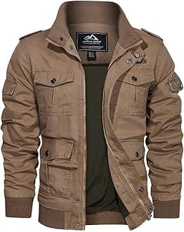 Men's Casual Cotton Military Bomber Jacket Winter Outerwear Windbreaker Cargo Jacket Multi Pockets