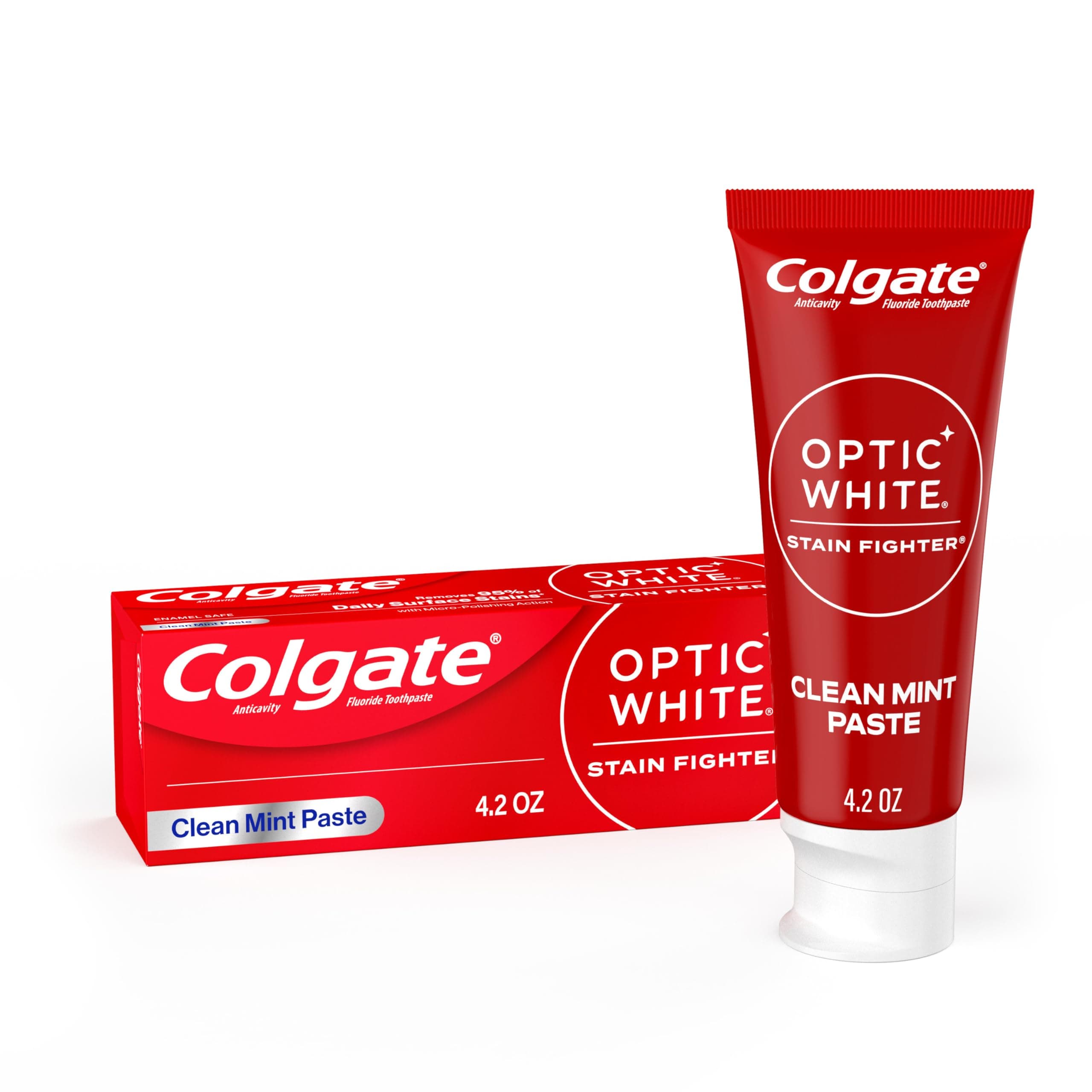 Optic White Stain Fighter Teeth Whitening Toothpaste, Anticavity Fluoride Toothpaste for Whitening Teeth, Helps Remove Daily Surface Stains, Clean Mint Paste, 4.2 oz