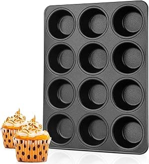 Muffin Pan, 12 Cup Muffin Tin Cupcake Baking Pan with Stainless Steel Core & Nonstick Coating,for Making Mini Cakes Tarts, Healthy & Welded Firmly, Oven Safe & Anti-melt, Easy Release & Clean