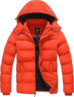 Wantdo Men's Hooded Winter Coat Warm Puffer Jacket Thicken Cotton Coat with Removable Hood