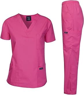 Dagacci Scrubs Medical Uniform Women and Man Scrubs Set Medical Scrubs Top and Pants, Hot Pink, Medium