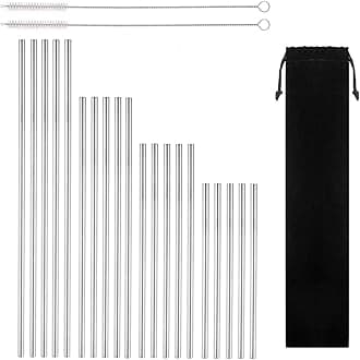 Reusable Stainless Steel Drinking Straws, 20 Pcs 4 Size - 6.3'' 7.1'' 8.5'' 10.5'', Long Short Smoothie Drinking Straight Straws With 2 Brushes and Carry bag, Fit for 20/30 oz Tumblers