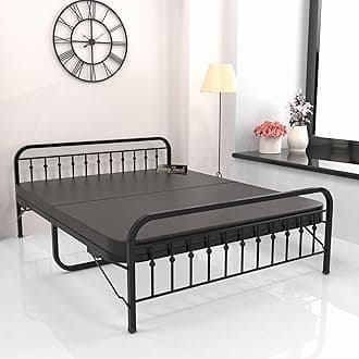 Honey Touch Nova Folding Double Bed with Mattress | No Assembly Required | Foldable Bed for Sleeping/Guests/Rented Apartments/Bedroom(4x6.25ft, Black)