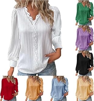 Long Sleeve Shirts for Women 2024 V Neck Lace Tops Business Casual Dressy Blouses Work Oversized Shirts Fall Clothes