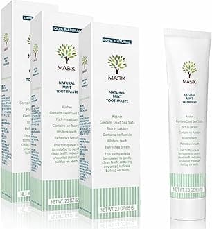 Masik Natural Toothpaste – Whitening & Sensitive Teeth | Dead Sea Salt | Stain & Plaque Remover | Bleeding Gums & Canker Sore Care | Floride & SLS-Free | Non-Foaming | Made in Israel (Mint, 3-Pack)