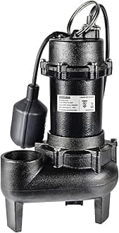 wassermann 1/2 HP Sewage Pump with Automatic Float Switch, Cast Iron, Black, 115V, 5300 GPH, Ideal for Basement and Sewer Well Drainage
