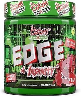Strongest High Stim Preworkout Powder - Edge of Insanity - Most Intense Pre Workout Supplement for Pumps, Strength, Energy and Feel Good Focus. Rivals Famous PWOs of The Past
