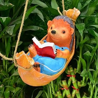 DECZO Hanging Book Reading Hedgehog Decor for Indoor or Outdoor Garden Home Gift ,Resin ,Multicolor