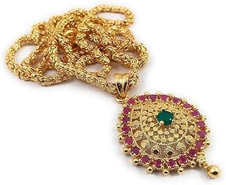 CUTE GOLD 1 Gram Micro Gold Plated Traditional Trendy South Indian Fashion Jewellery Stylish Ruby Emrald Stone Necklace for Women & Girls