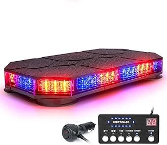 LUMENIX LED Rooftop Strobe Beacon Lights Bar w/Controller Magnetic Emergency Traffic Warning Security Caution Police Cop Lights for First Responder Vehicle Trucks Car - Red Blue (Patent Design)