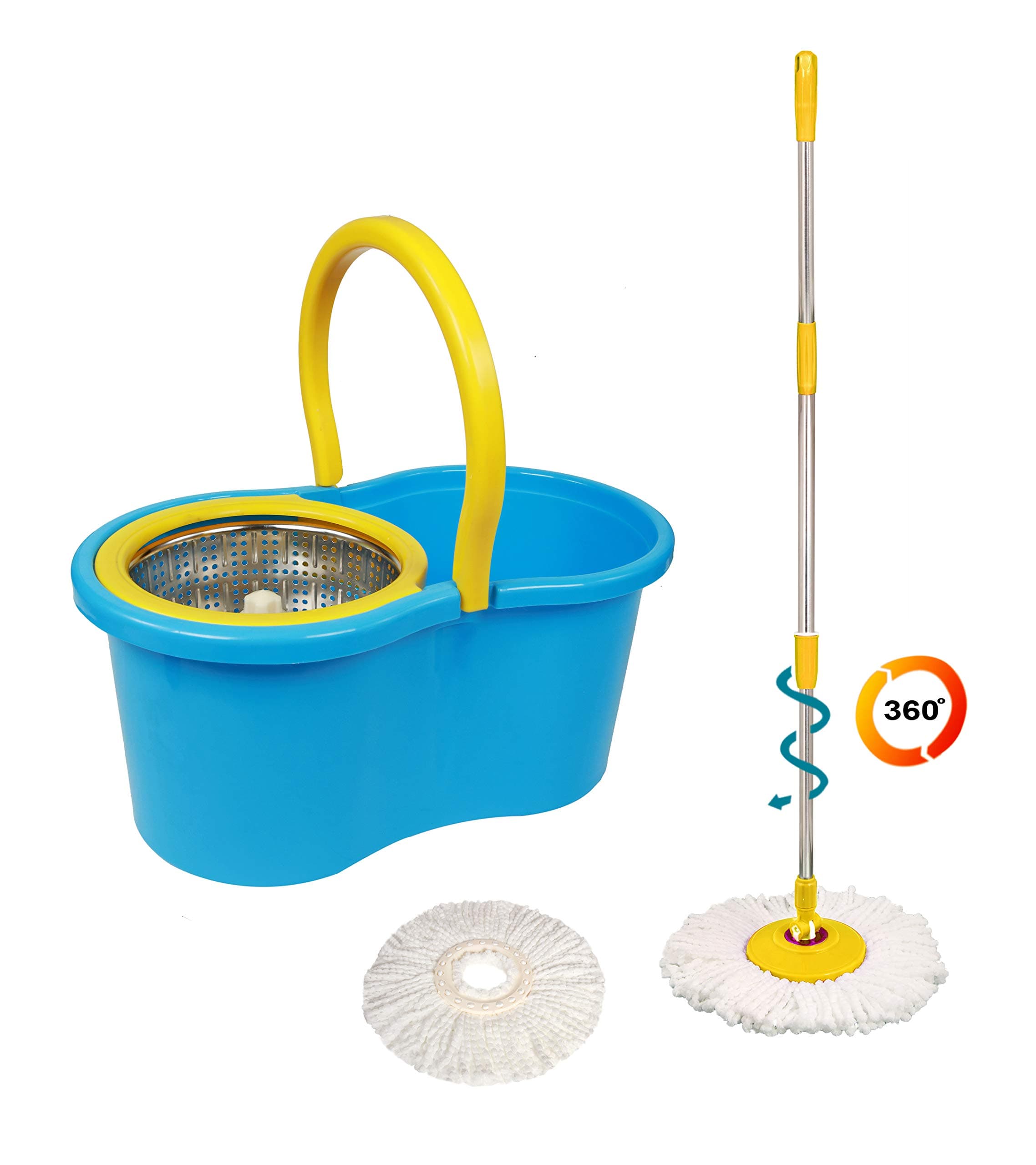 Eco Alpine 360° Magic Spin Mop + 1 Refill Pack Virgin Plastic with Steel Spinner (Blue/Yellow) (Special Price Till Amazon Only)