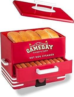Game Day Hot Dog Streamer and Bun Wamer, Fits 20 Dogs and 8 Buns, Steams Pot Stickers, Veggies, Potatos, and Other Appetizers or Toppings