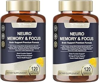 Totaria C-ognitive with Caffeine Pills, L-Tyrosine, Alpha GPC, Ginkgo Biloba, Bacopa Monnieri Brain Supplement for Memory and Focus, Brain Nootropic Support - Non-GMO, Gluten Free (2 Packs)