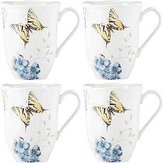 Lenox Butterfly Meadow Hydrangea 4-Piece Porcelain Mug Set, 4 Count (Pack of 1), Multi