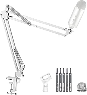 InnoGear Boom Arm Microphone Mic Stand for Blue Yeti HyperX QuadCast SoloCast Snowball Fifine Shure SM7B and other Mic, Medium, White