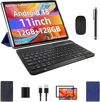 2025 Android 15 Tablet 11inch, Face Unlock, 18W Fast Charging, 12GB+128GB+1TB Expand, Octa-core CPU, 8000mAh Large Battery, WiFi6, Touchscreen Display, Widevine L1 Tableta, Blue