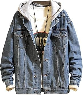 Men's Denim Hoodie Jacket Casual Slim Fit Button Down Jeans Coat