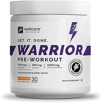 Wellcore-Warrior Pre Workout Supplement Powder(390G, 30 Servings) Valencia Orange Strongest Caffeine Free Pre Workout With 200 Mg Alpha Gpc 6500 Mg Citrulline Complex 2500 Mg Beta Alanine