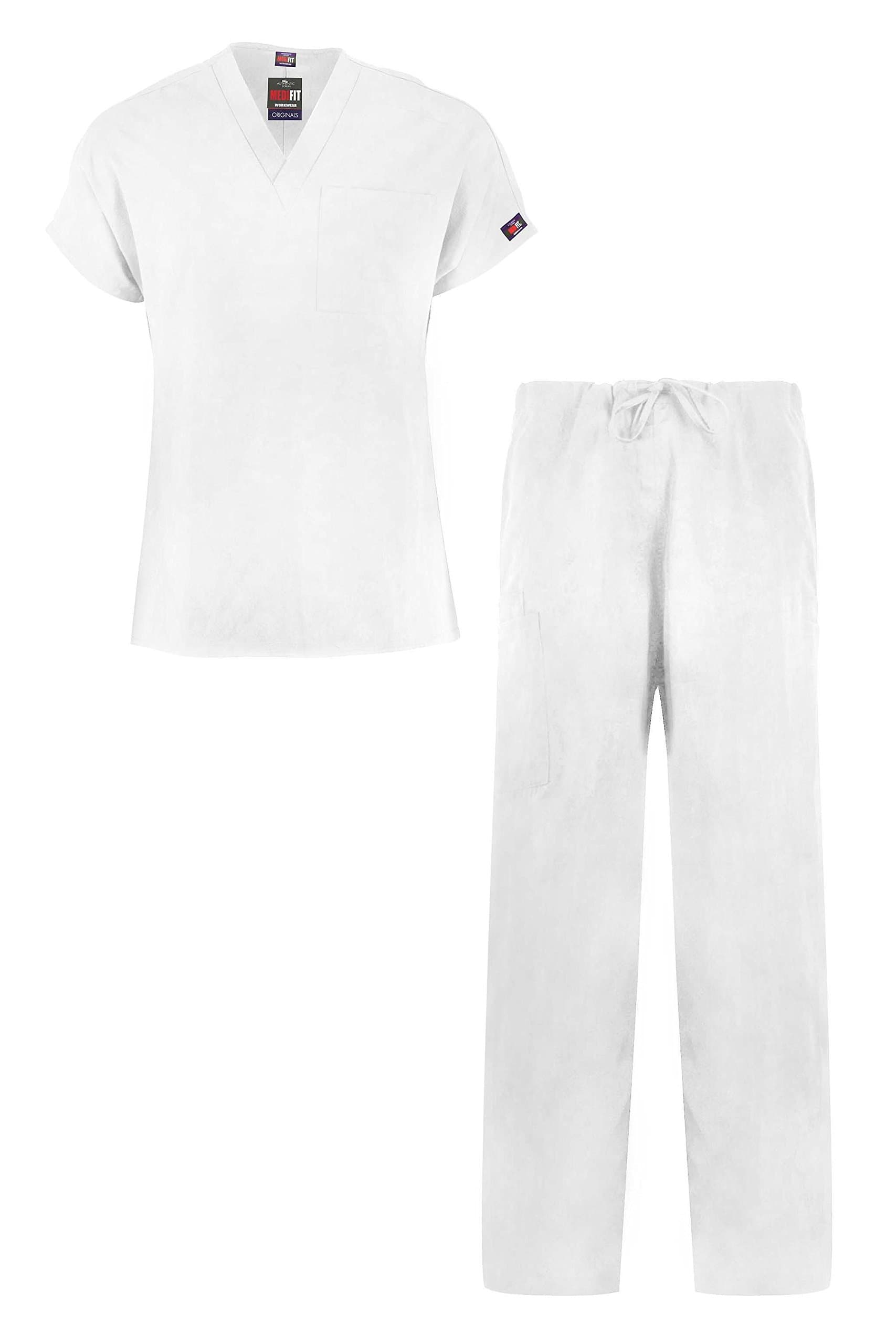 MediFit Men's Basic Solid Two Piece Medical Top & Pants Scrub Set