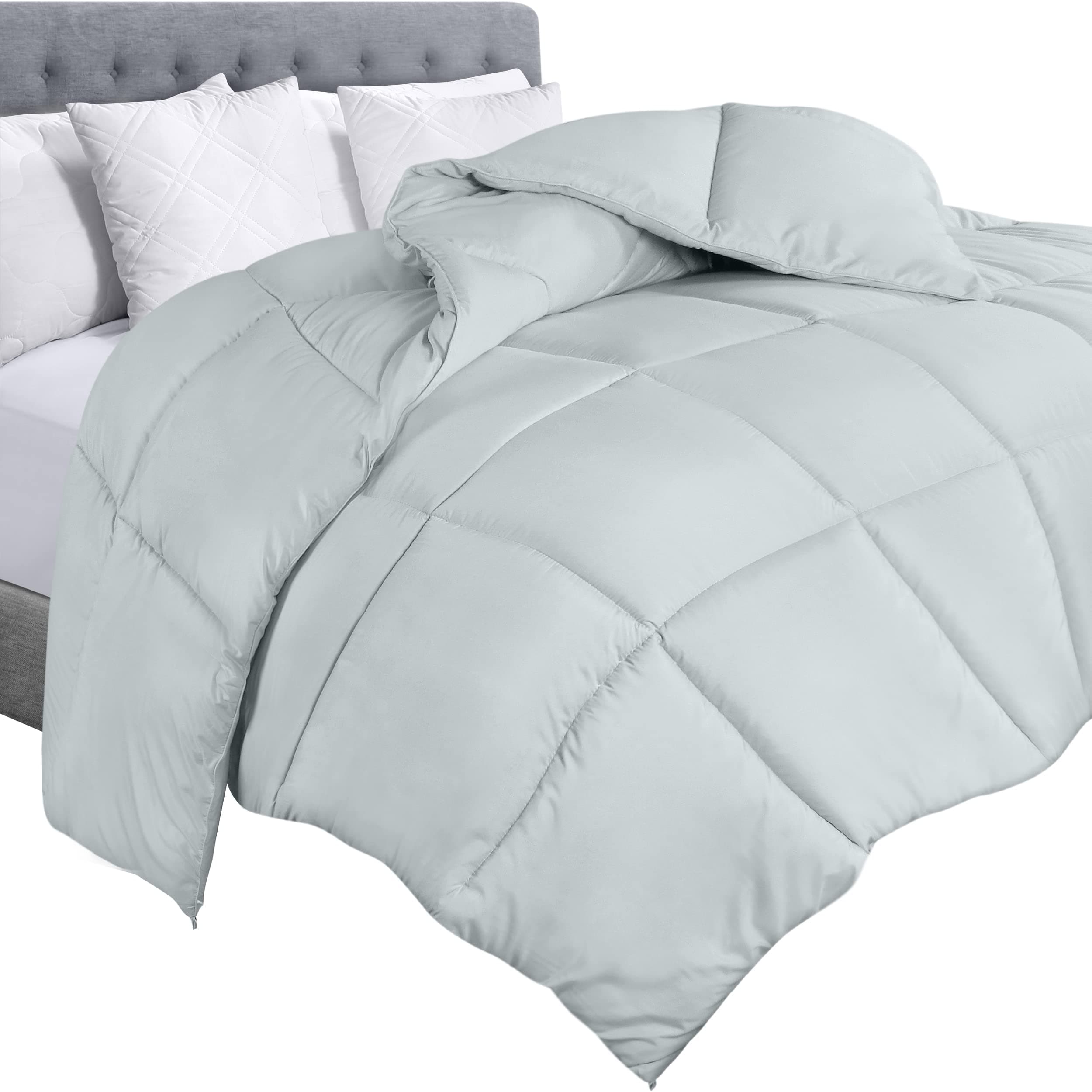 Comforter Duvet Insert, Quilted Comforter with Corner Tabs, Box Stitched Down Alternative Comforters Queen Size (Light Grey)